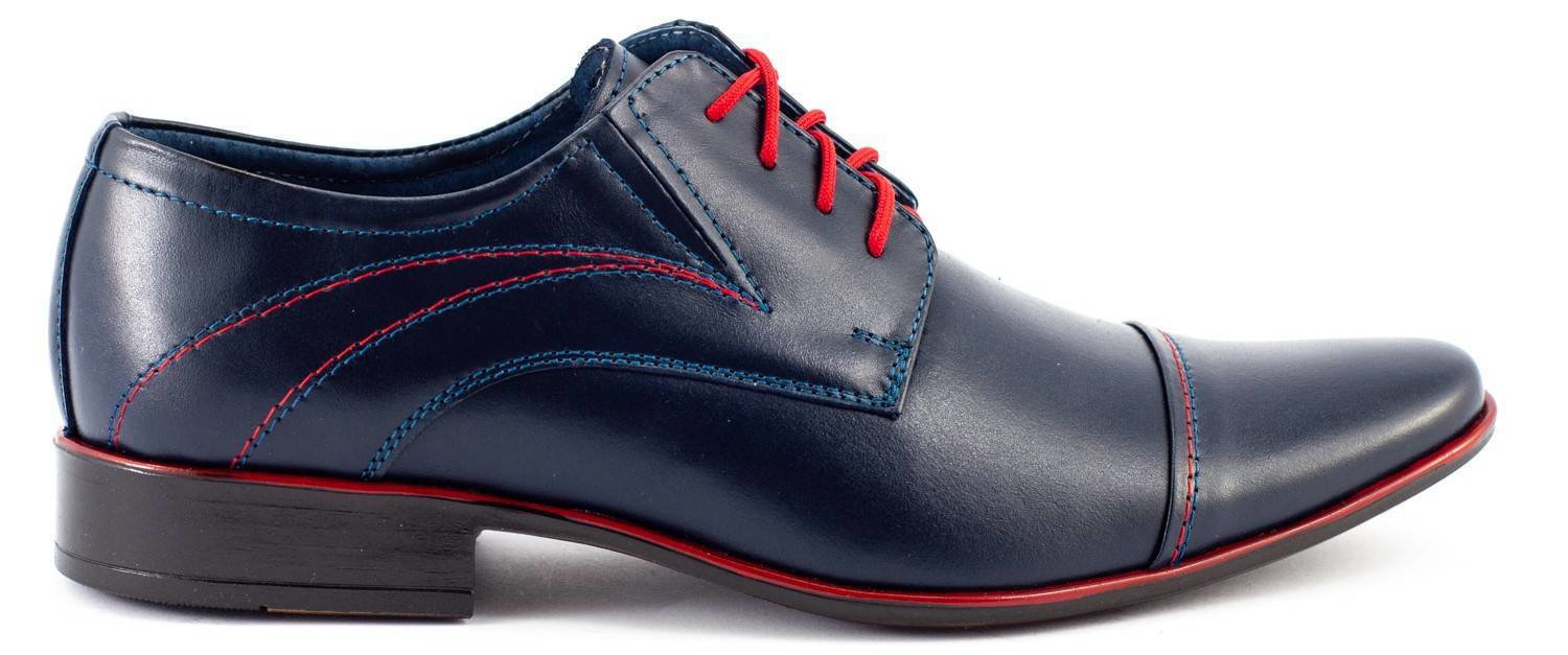 Buty męskie wizytowe skórzane 238 granatowe - Buty Olivier