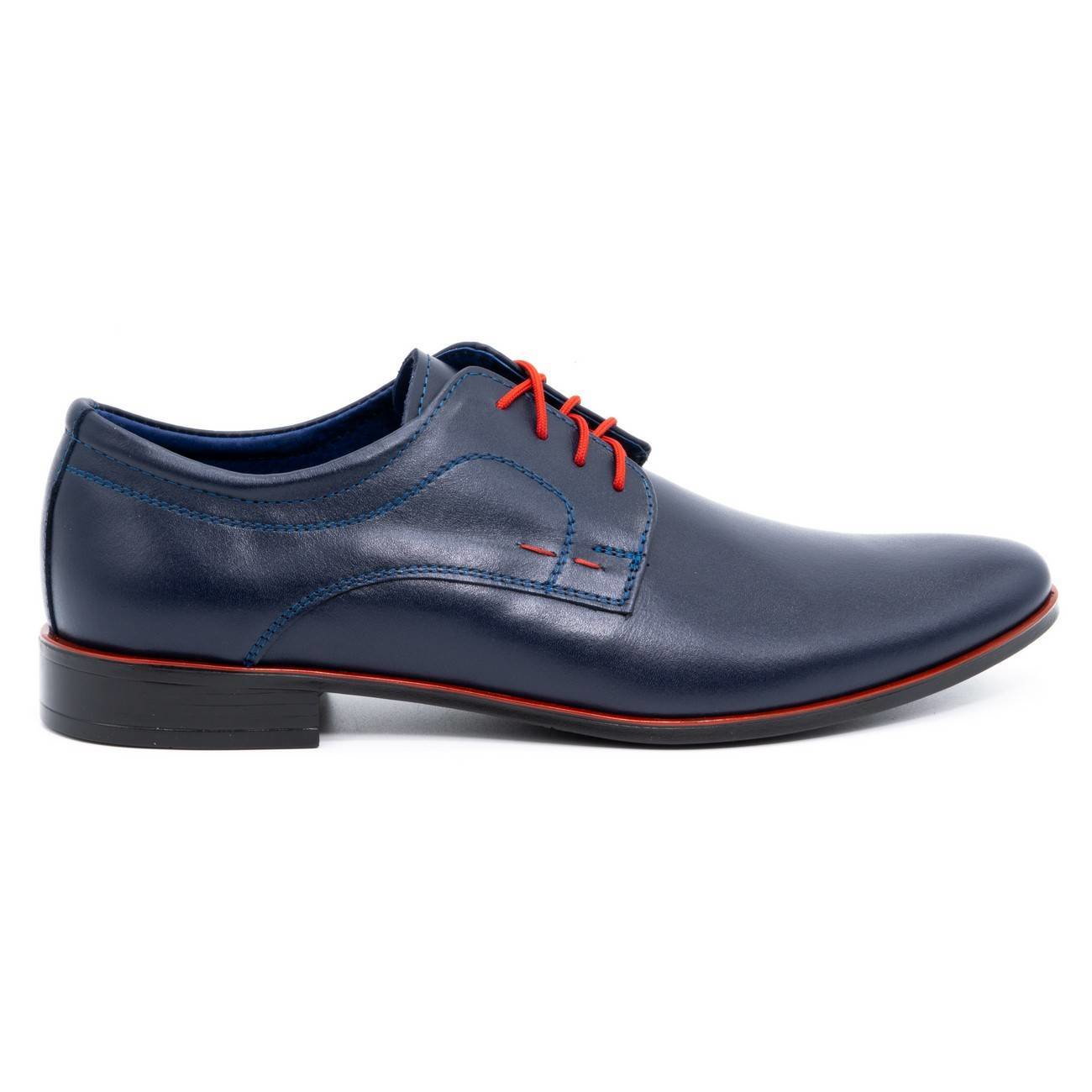 Buty męskie wizytowe skórzane 277 granatowe - Buty Olivier