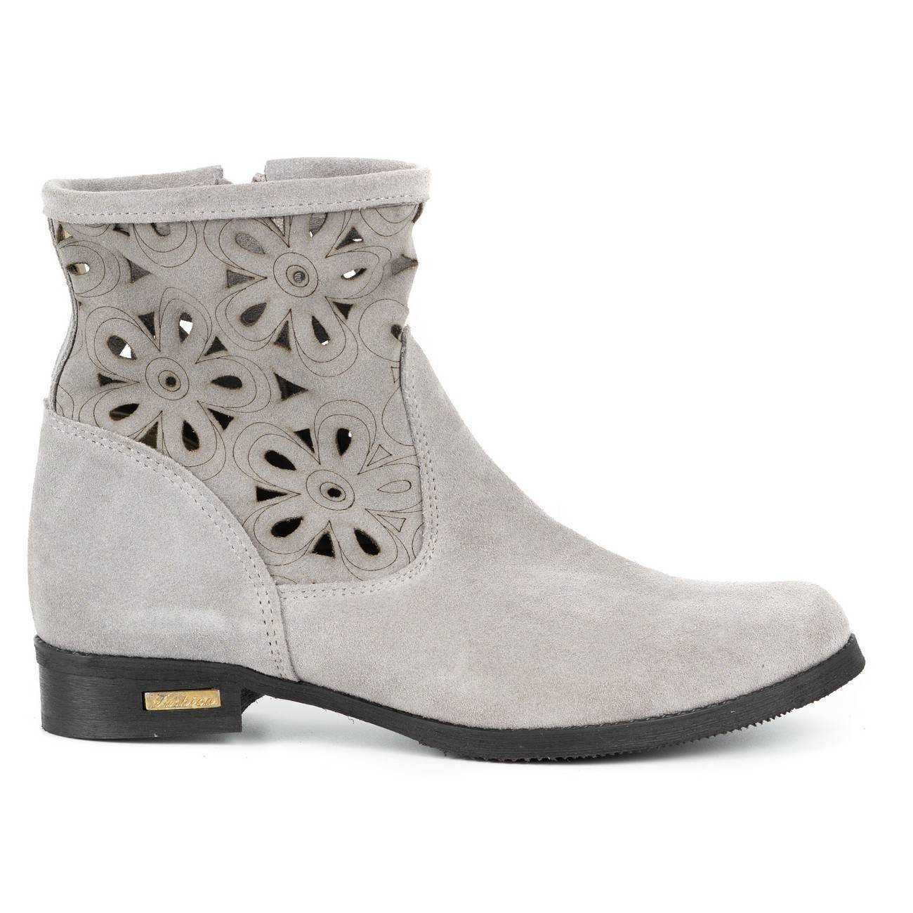 Wygodne botki ażurowe skórzane Alice jasny szary - Buty Olivier