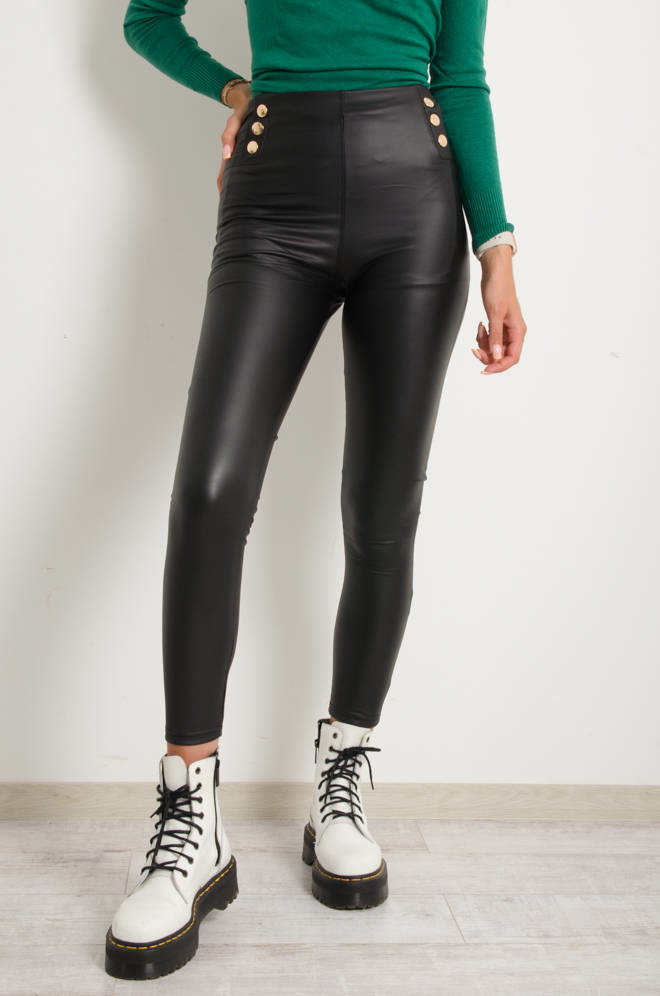 LEGGINSY IMITACJA SKÓRY Z GUZIKAMI - Olika