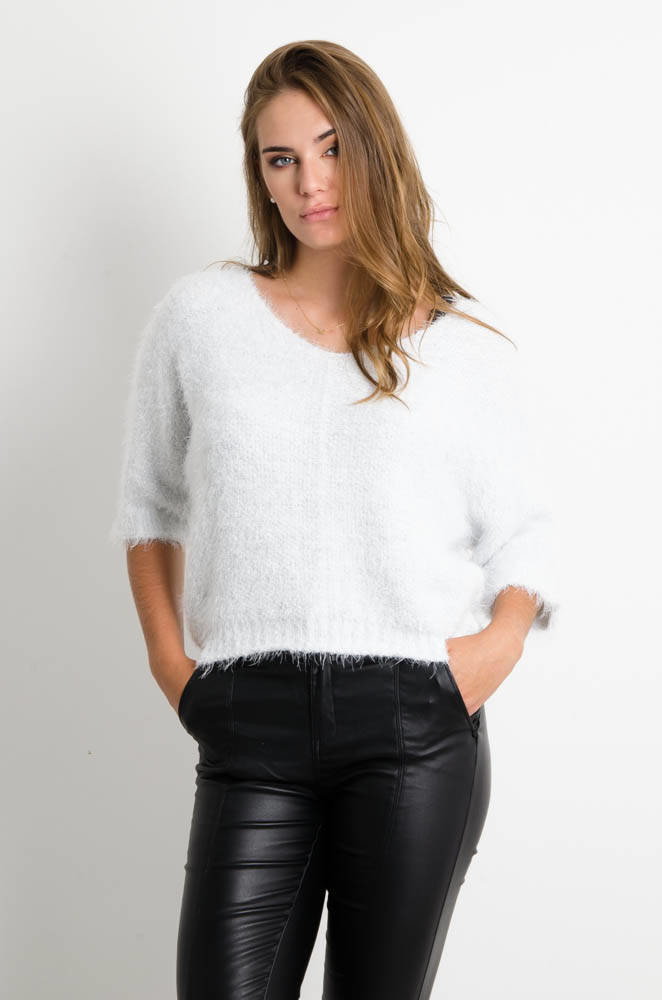 SZARY WŁOCHATY SWETER OVERSIZE - Olika