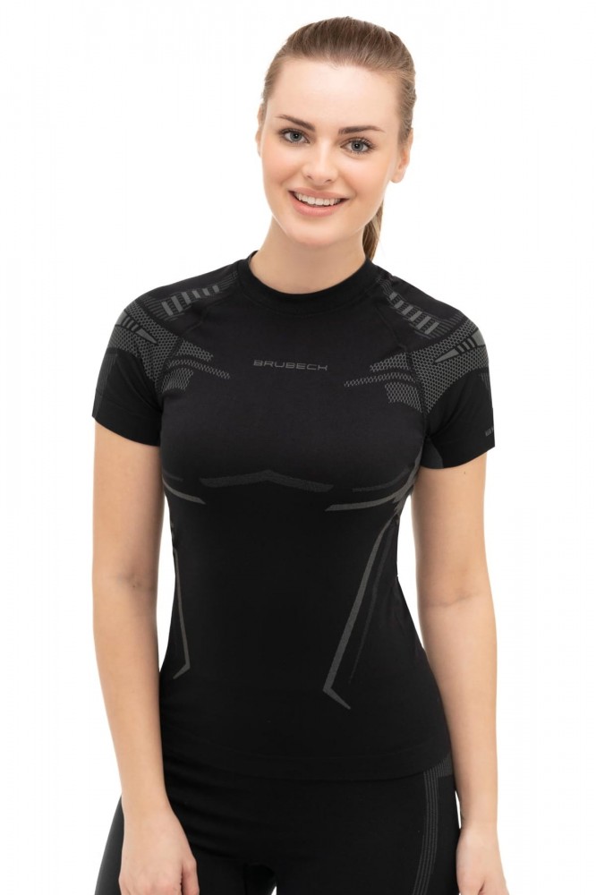 Koszulka termoaktywna damska Brubeck Dry SS13690 czarny/grafit