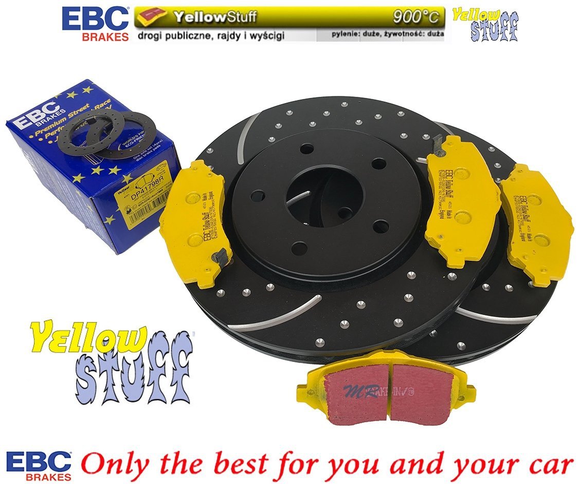 Przednie klocki YellowStuff + NAWIERCANE NACINANE tarcze hamulcowe 302mm EBC seria GD Dodge Caravan -2012