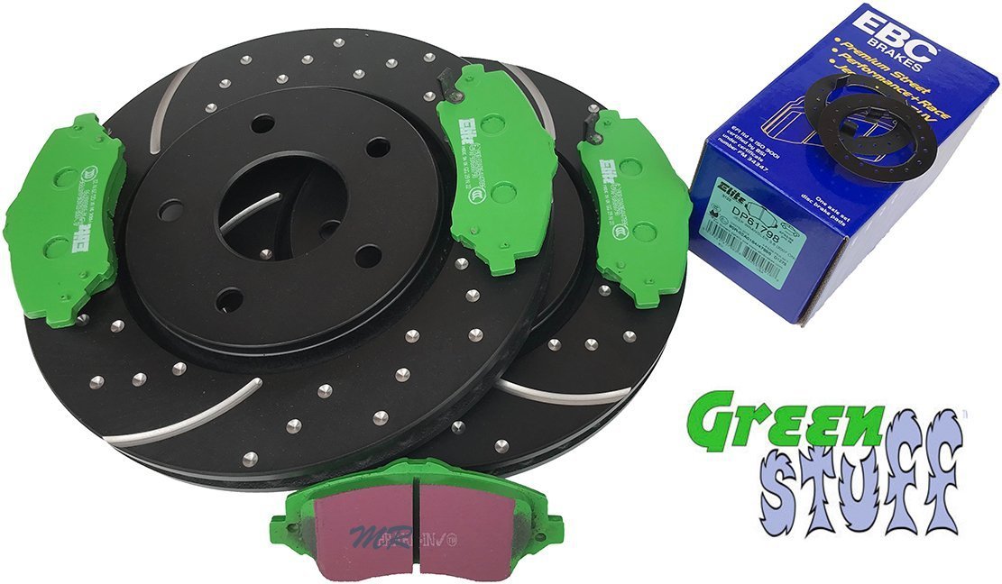 Przednie klocki GreenStuff + NAWIERCANE NACINANE tarcze hamulcowe 302mm EBC seria GD Volkswagen Routan -2012