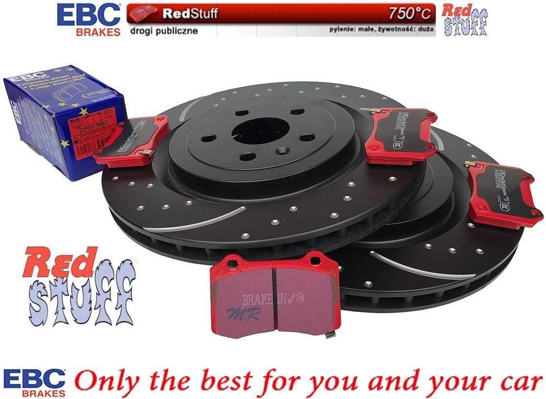 Tylne CERAMICZNE klocki RedStuff + NAWIERCANE NACINANE tarcze hamulcowe 365mm EBC seria GD Cadillac CTS CTS-V 6,2 V8 Supercharged