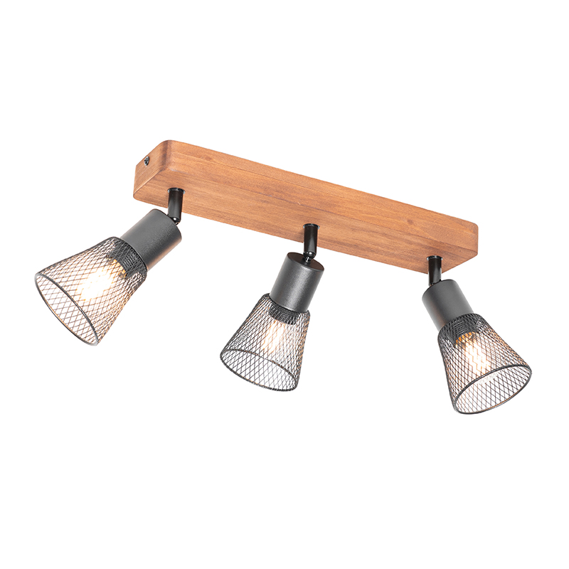 QAZQA Industrialna czerń z drewnem 3-light - Kristina