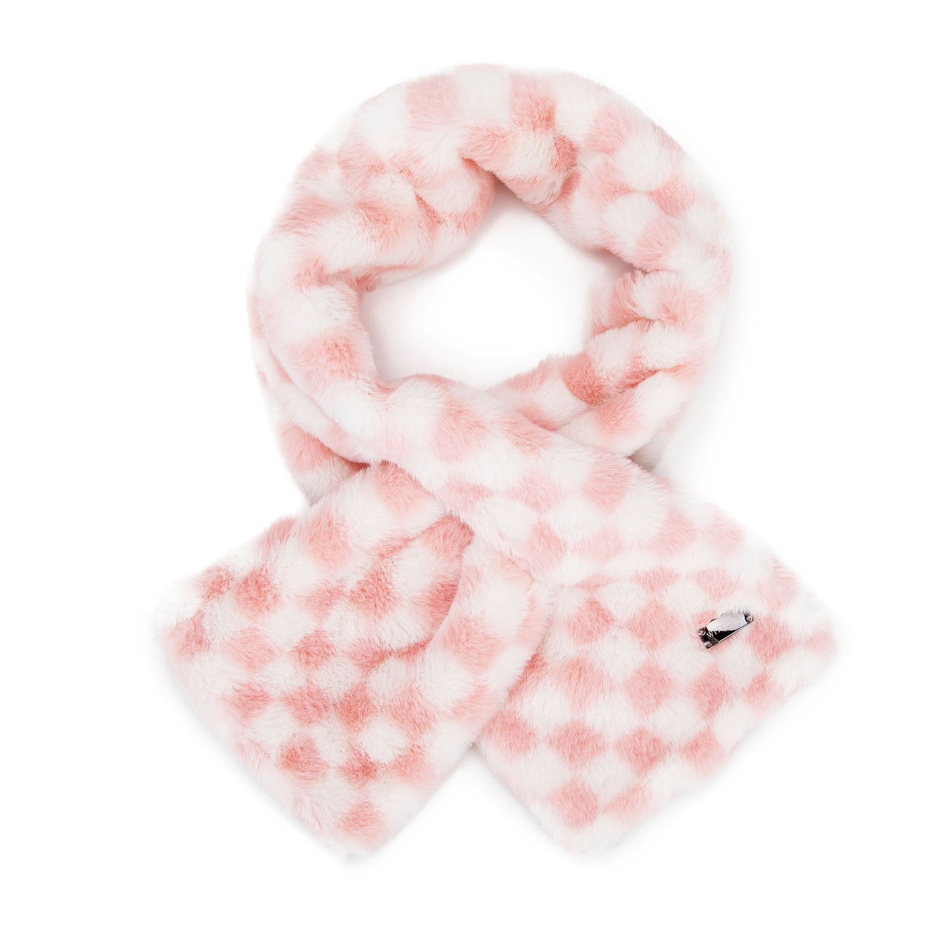 Damski szal ze sztucznego futerka w kratkę