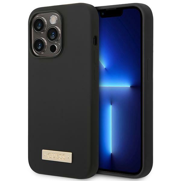 Guess GUHMP14LSBPLK iPhone 14 Pro 6,1` czarny/black hard case Silicone Logo Plate MagSafe