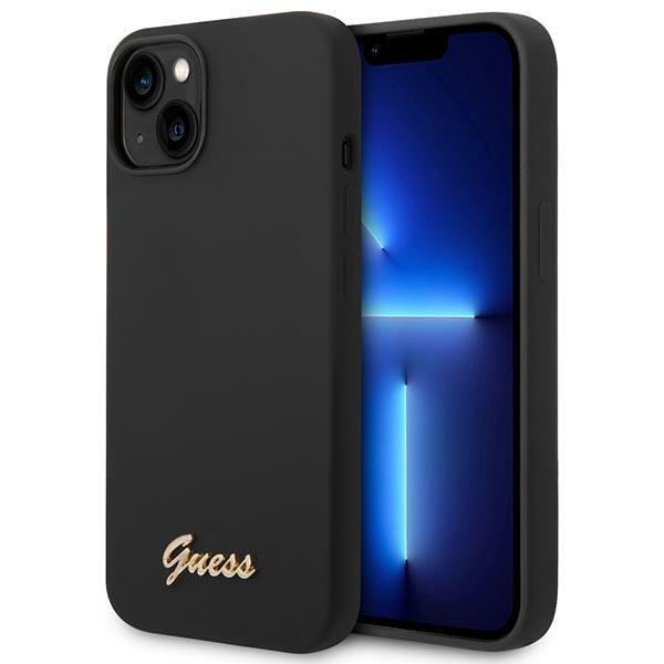 Guess GUHCP14SSLSMK iPhone 14 6,1` czarny/black hard case Silicone Vintage Gold Logo