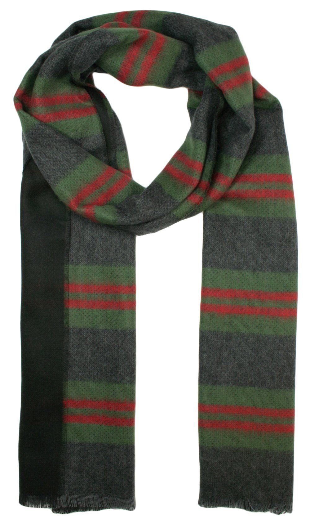 Szalik Miękki, Zielono-Szary w Czerwone Paski, Firmy V.Fraas -Cashmink- Elegancki, Męski - V. Fraas