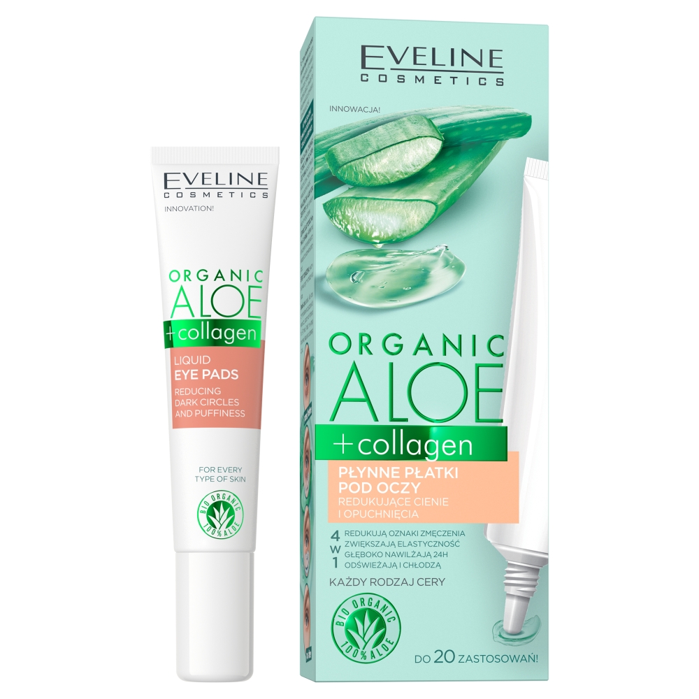 Eveline Cosmetics Cosmetics Organic Aloe+Collagen Płynne płatki pod oczy redukujące cienie i opuchnięcia 20ml 65407-uniw