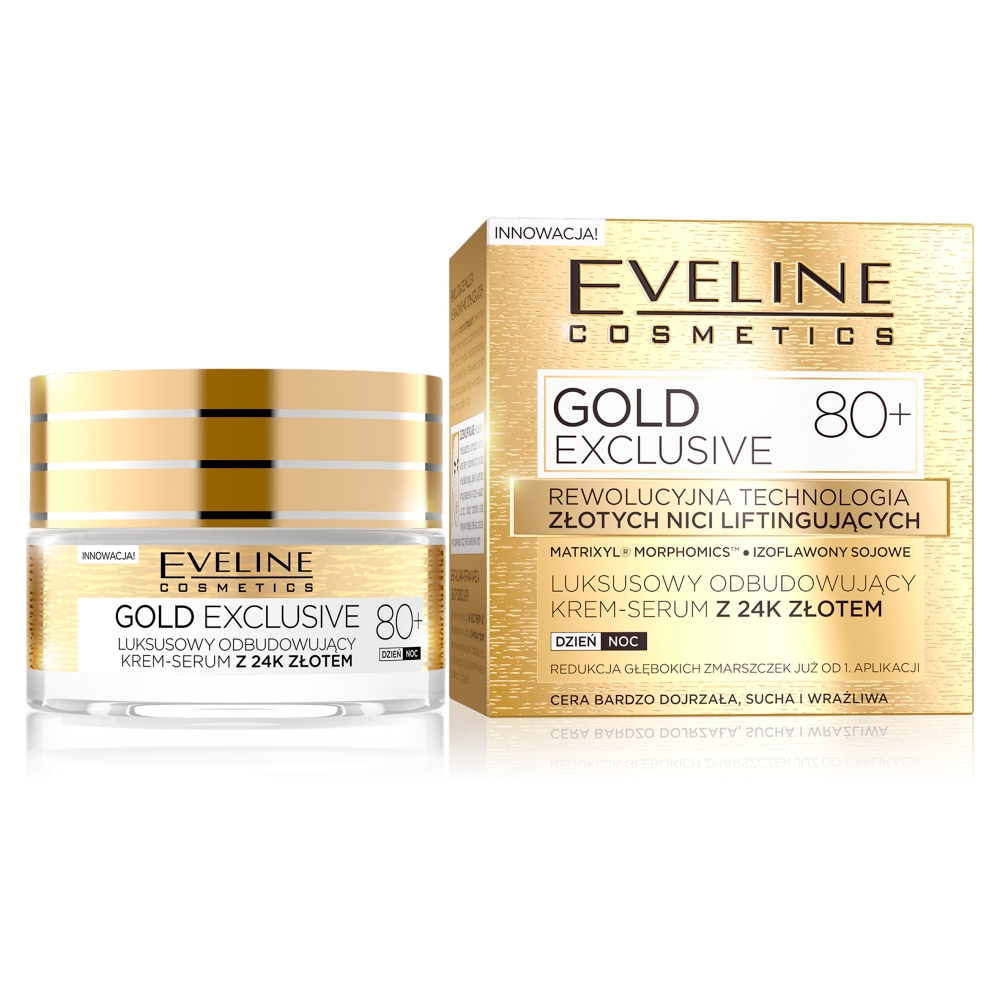 Eveline Gold Exclusive 80+ luksusowy odbudowujący krem-serum z 24k złotem 50ml