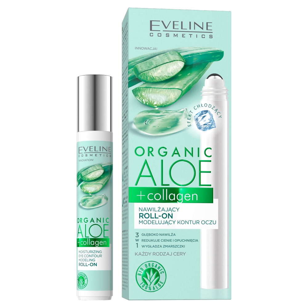 Eveline cosmetics Eveline Cosmetics - Organic Aloe + Collagen - Moisturizing Eye Contour Modeling Roll-on - Nawilżający roll-on modelujący kontur oczu - 15 ml