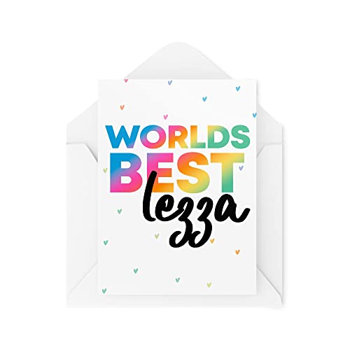 Śmieszne karty LGBTQ | 'Worlds Best Lezza' karta | Lesbijski gej najlepszy przyjaciel urodziny gratulacje świętuj bezczelny żart banter nowość | CBH1054
