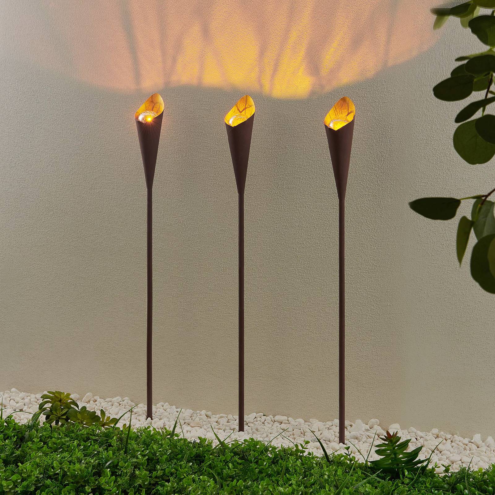 Lindby Jalf lampa solarna LED, 3 szt., kolory rdzy