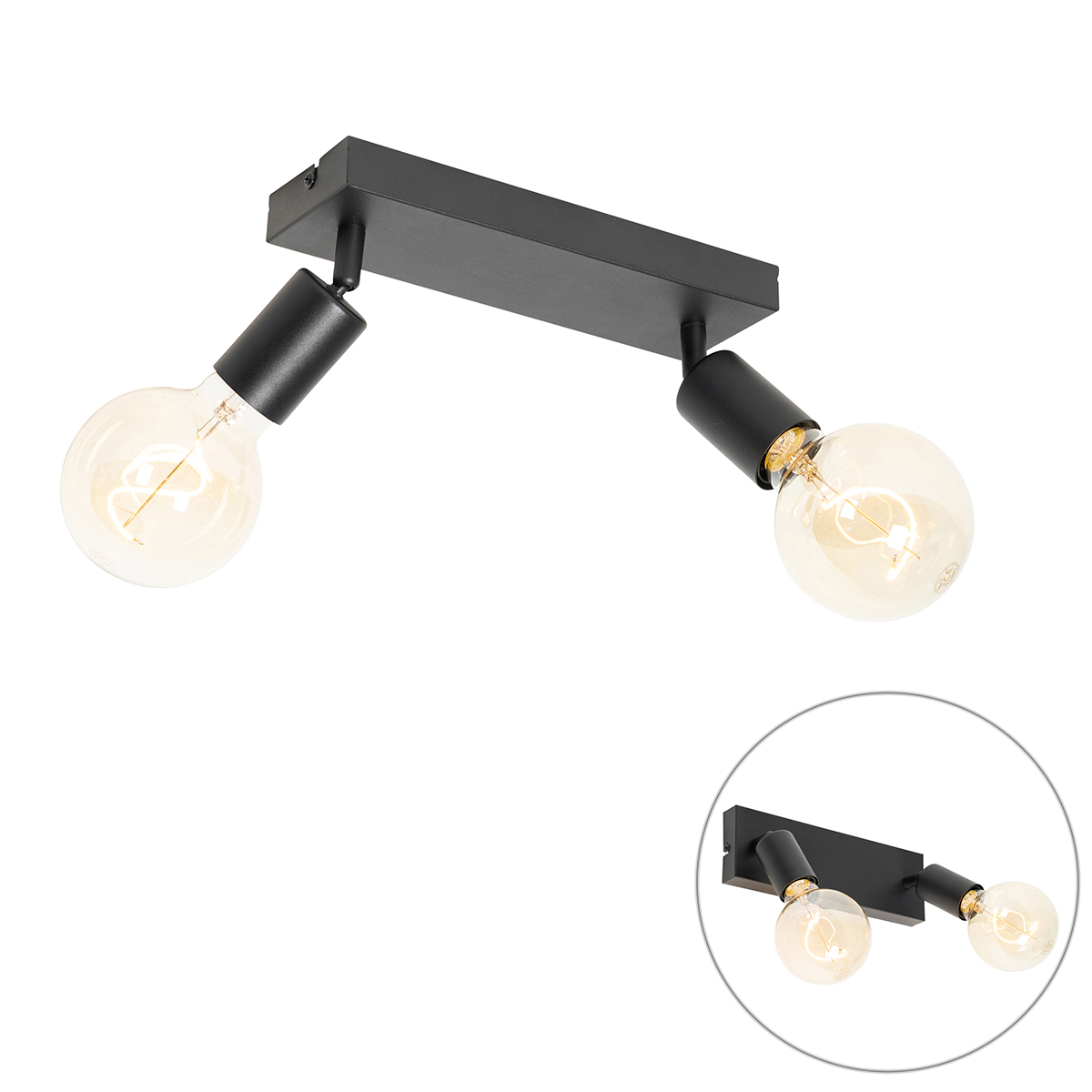 QAZQA Nowoczesna czarna prostokątna 2-punktowa - Facil