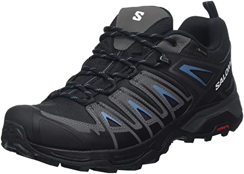 Salomon X Ultra Pioneer Gore-Tex męskie buty trekkingowe, wodoszczelne, bezpieczne trzymanie stopy, stabilne i amortyzujące, Czarny magnes, niebieski, stal, 42 EU