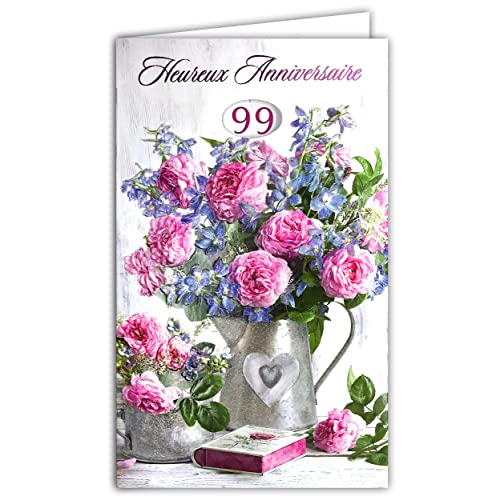 Afie 15-6472 ARGUS Happy Birthday dla mojej córki kobiety mamy babci od 1 do 99 lat ilustrowana kartka tłoczona papier z białą kopertą 12x19,5cm bukiet różowych kwiatów serce kocham Cię