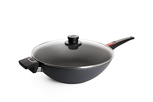 Woll Wok z odlewanego 11034dpsl Diamond Lite włóczek/obrotowy i mieszania patelnia ze zdejmowanym pudełko, pokrywa szklana z trzonkiem, średnica 34 cm, wysokość 11 cm 11034DPSL