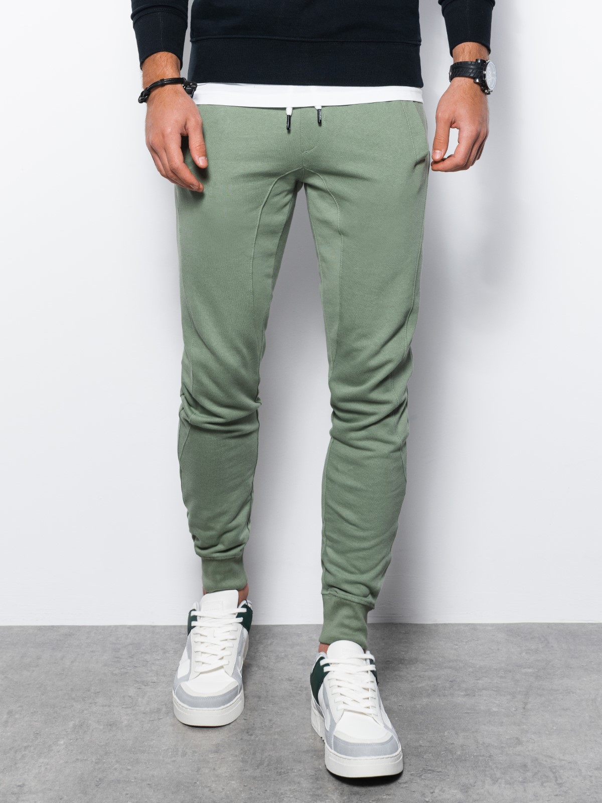 Spodnie męskie dresowe joggery - zielone V3 P948