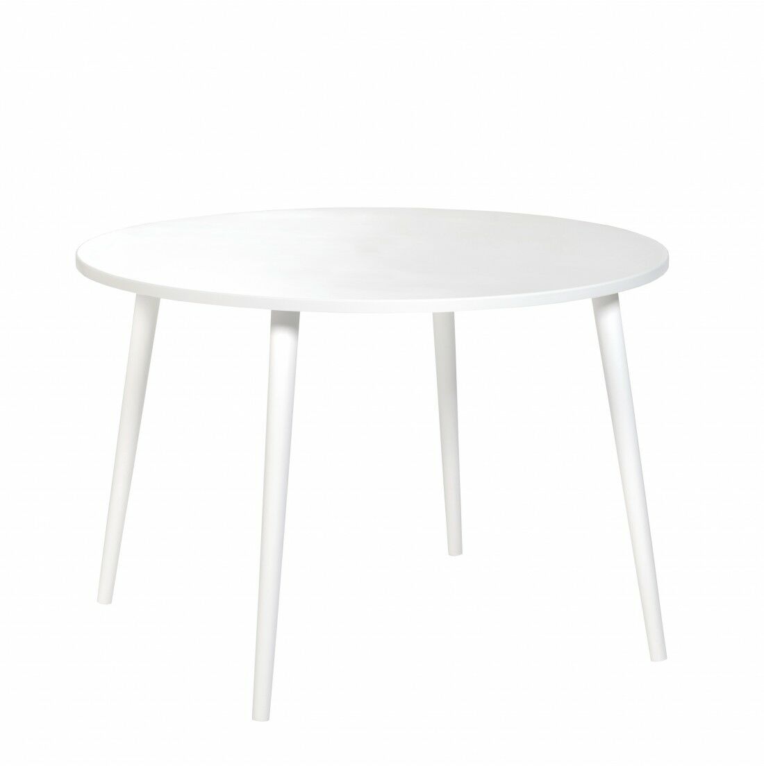Stół okrągły ze sklejki biały 110 cm Crystal White, Wykończenie nogi - Buk - farba biała, Średnica blatu [cm] - 110, Wysokość [cm] - 75