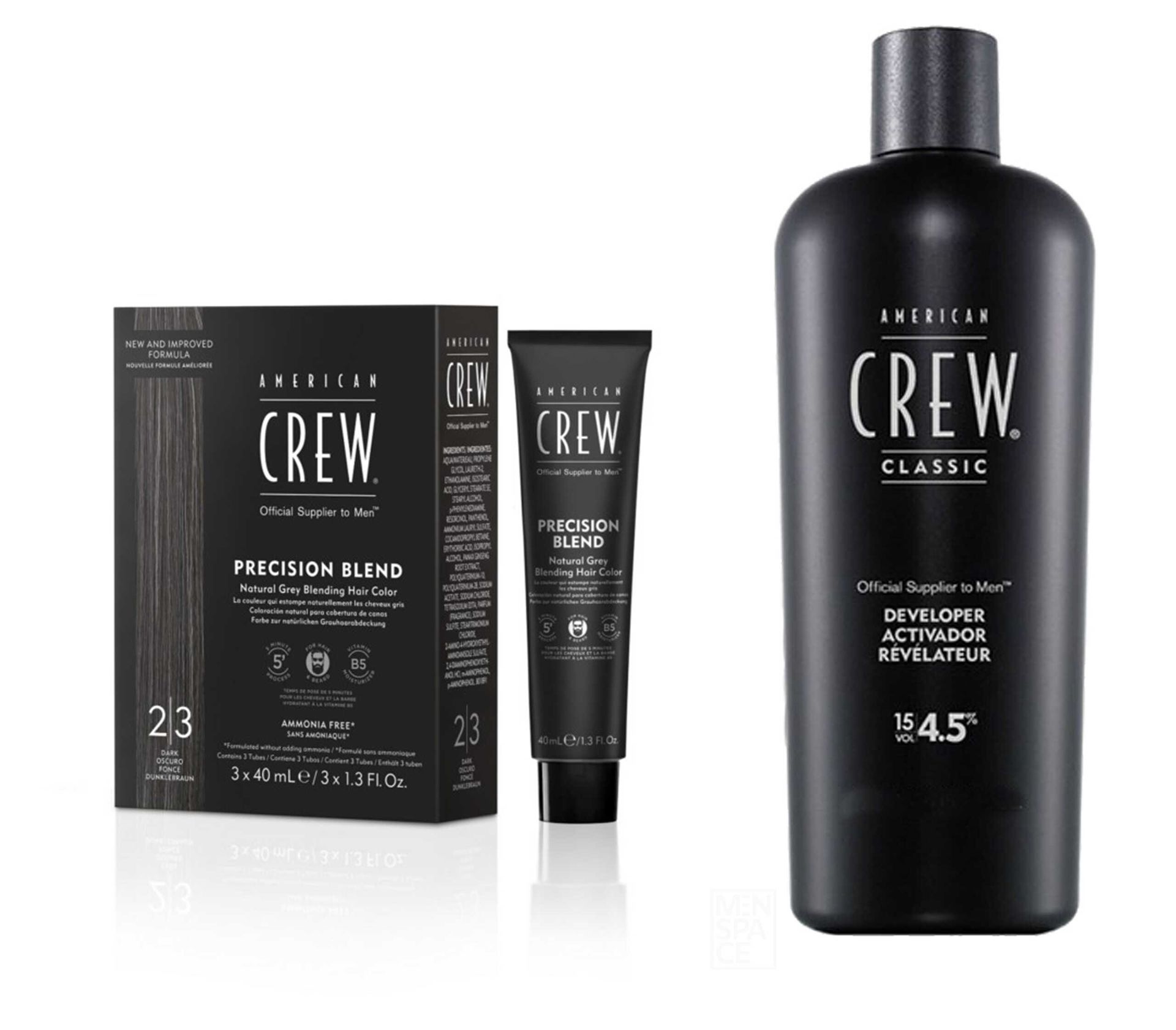American Crew Precision Blend Odsiwiacz repigmentacja Kolor ciemny 2-3 3x40ml + American Crew Precision Blend Utleniacz 4,5% - 500ml