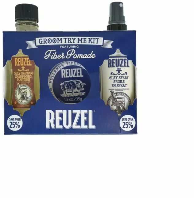 Reuzel Zestaw Try Me Kit Fiber - szampon, fiber pomade i clay spray