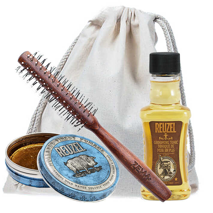 Zestaw do stylizacji włosów - Reuzel Grooming Tonic, Reuzel Blue Pomade oraz ZEW Roller