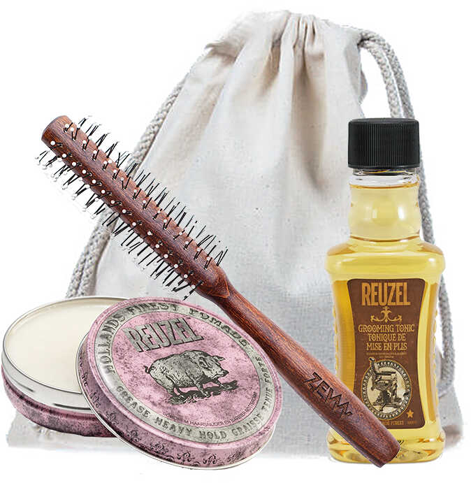 Zestaw do stylizacji włosów - Reuzel Grooming Tonic, Reuzel Pink Pomade oraz ZEW Roller