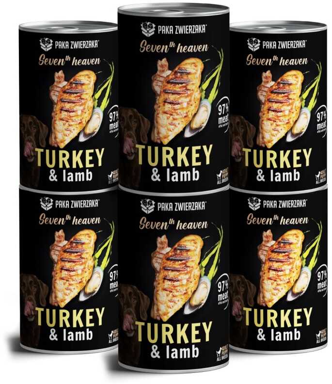 PAKA ZWIERZAKA - ZESTAW Seven th Heaven mokra karma dla psa indyk z jagnięciną puszka 6 x 400g