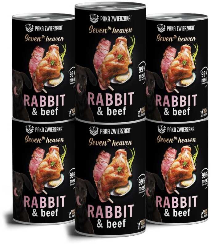 PAKA ZWIERZAKA - ZESTAW Seven th Heaven mokra karma dla psa królik z wołowiną puszka 6 x 400g
