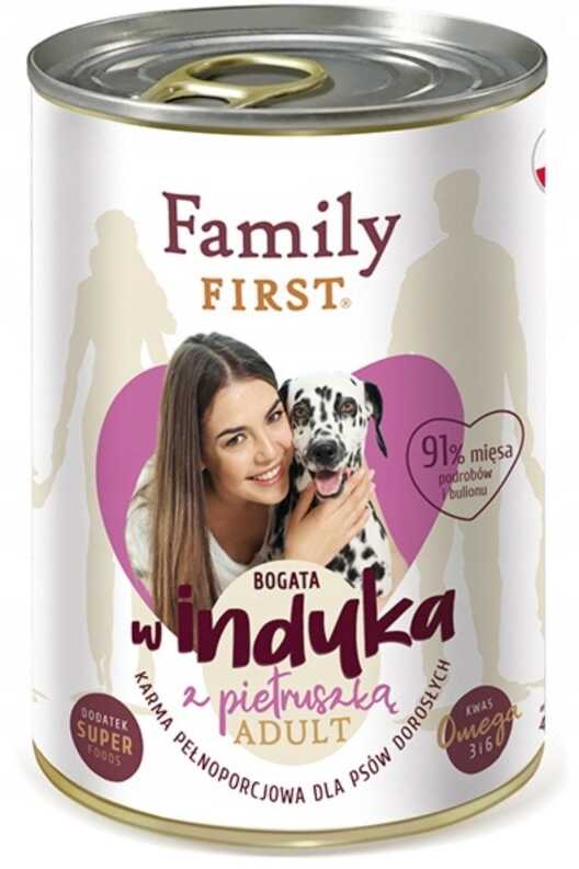 FAMILY FIRST - Mokra karma dla psa dorosłego INDYK Z PIETRUSZKĄ puszka 400g