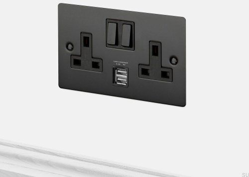 Gniazdo podwójne 2G Uk Socket USB 3.1A Czarne