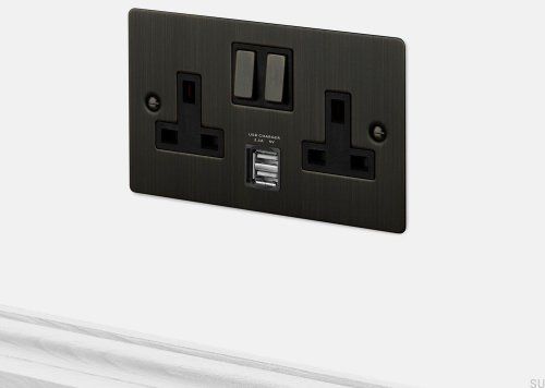 Gniazdo podwójne 2G Uk Socket USB 3.1A Palony brąz