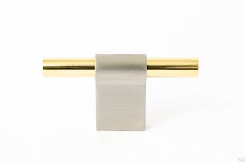 Gałka meblowa T-Bar Line Mix 60 Stalowa szczotkowana z polerowanym mosiądzem