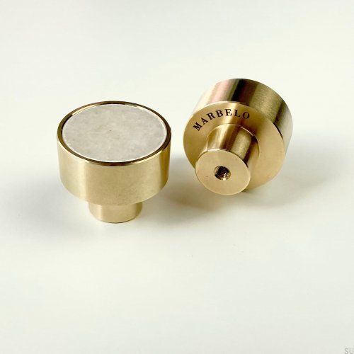 Gałka meblowa Marbelo M Mosiężna Szczotkowana Różowy Marmur