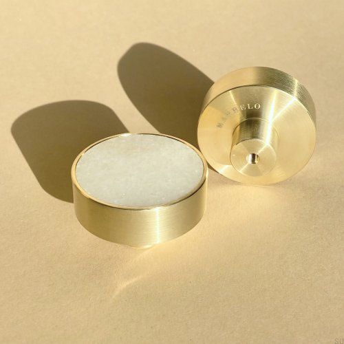 Gałka meblowa Marbelo L Mosiężna Szczotkowana Różowy marmur