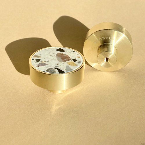 Gałka meblowa Marbelo L Mosiężna Szczotkowana Terrazzo