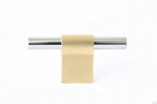 Gałka meblowa T-Bar Line Mix 60 Mosiężna szczotkowana nielakierowana z polerowaną stalą