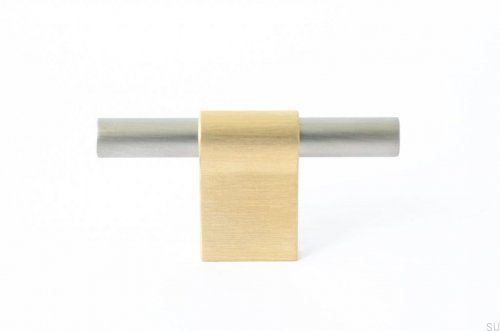 Gałka meblowa T-Bar Line Mix 60 Mosiężna szczotkowana nielakierowana ze szczotkowaną stalą