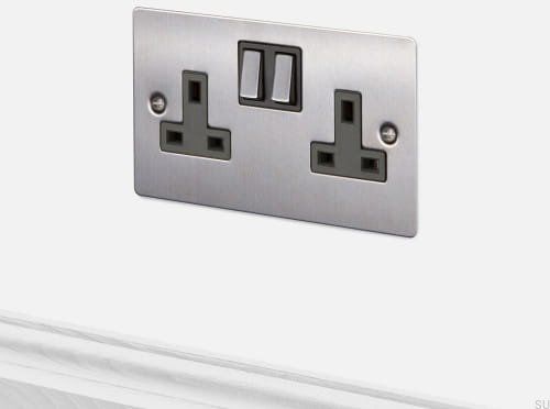 Gniazdo podwójne 2G Uk Socket Stalowe [El611]