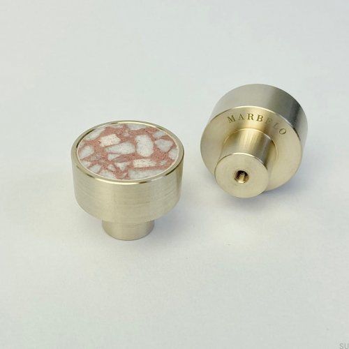 Gałka meblowa Marbelo M Mosiężna Różowe Terrazzo