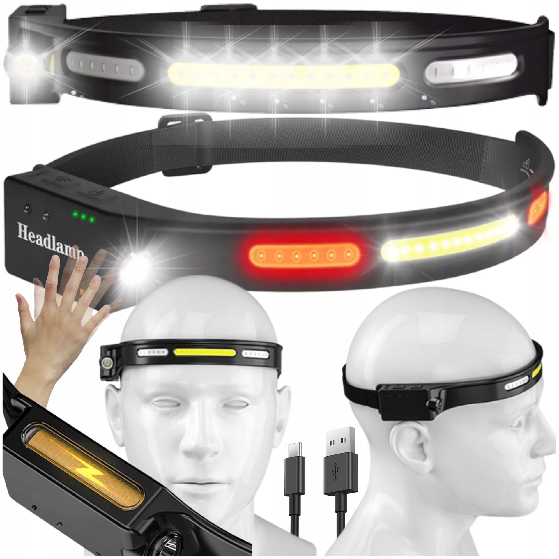 Latarka Czołowa Czołówka Lampka Akumulator Led Cob