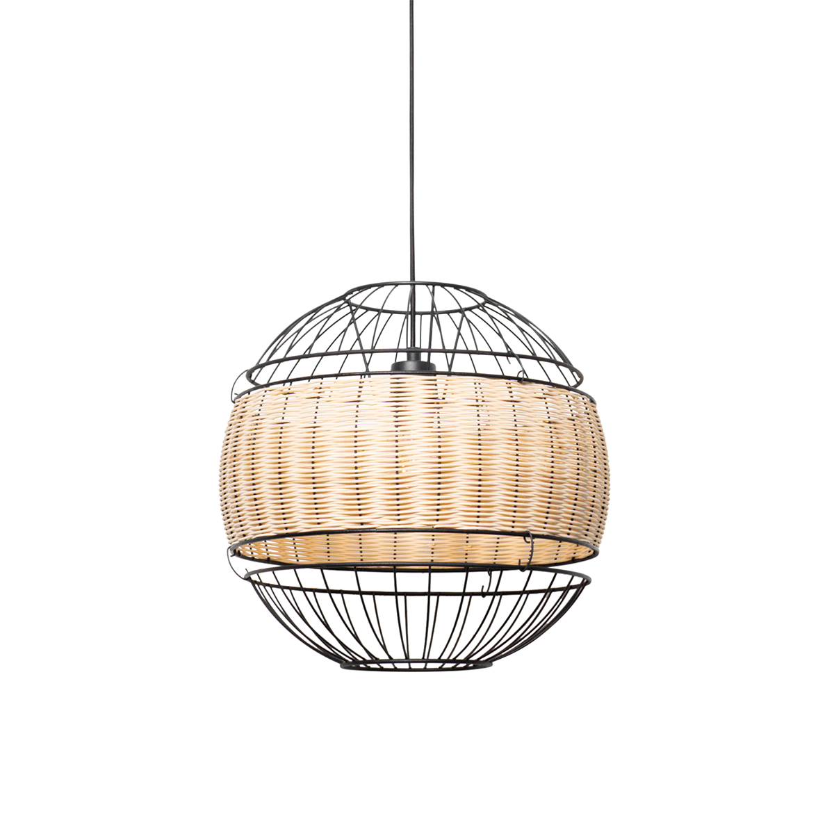 QAZQA Orientalna lampa wisząca czarna z rattanem 38 cm - Emir