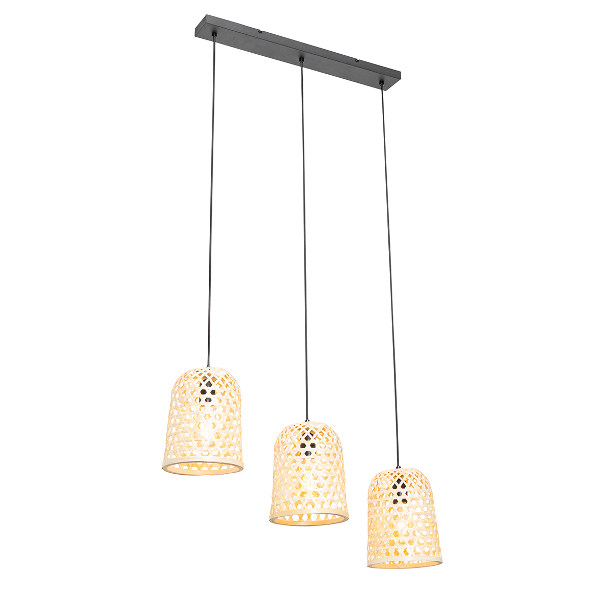 QAZQA Orientalna lampa wisząca czarna z bambusowymi 3 lampkami - Rayan