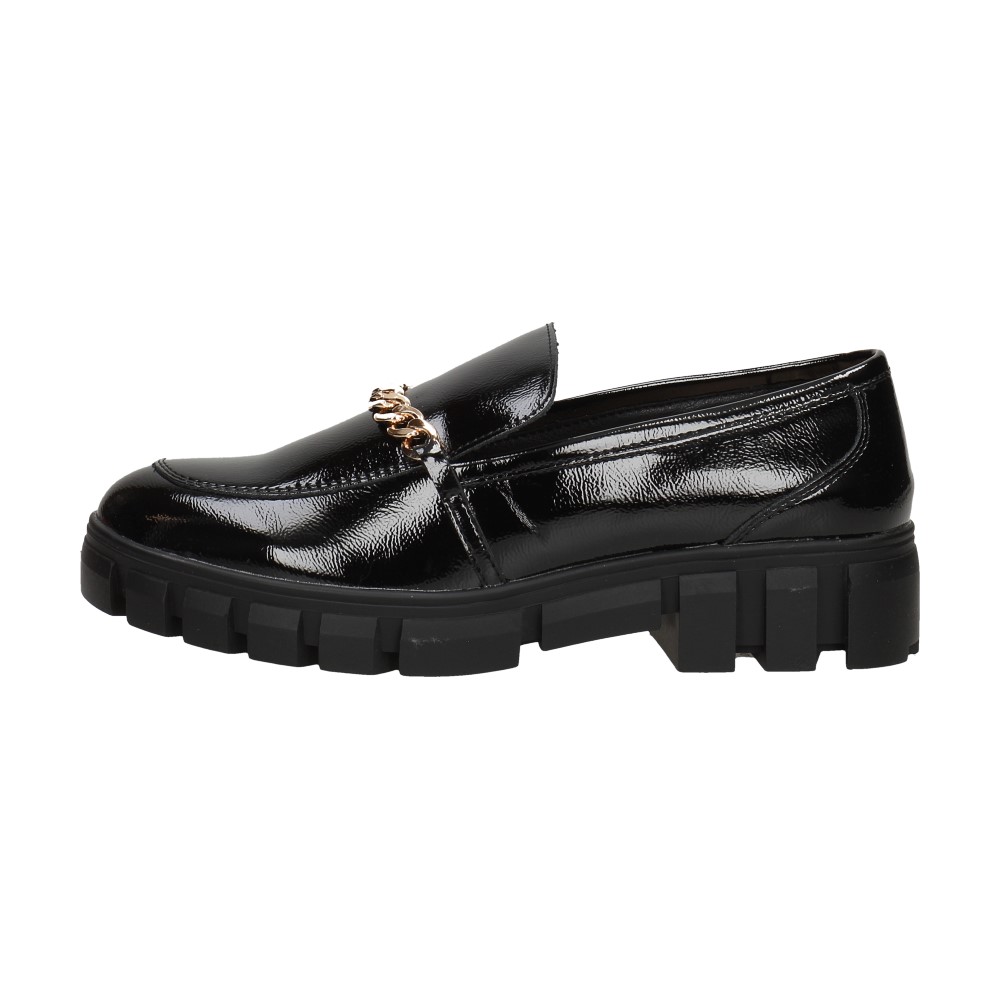 Czarne lakierowane mokasyny damskie na platformie, loafersy SERGIO LEO - Sergio Leone