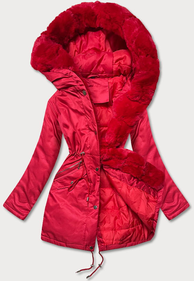 PARKA DAMSKA Z FUTERKIEM CZERWONA (5M762-270) - J.STYLE