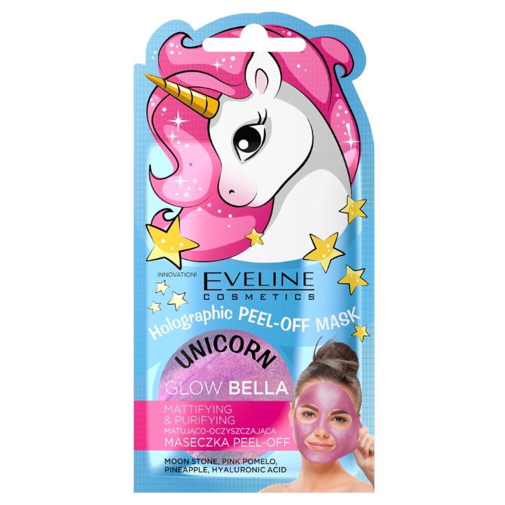 Eveline Cosmetics Unicorn Glow Bella holograficzna maseczka pell-off matująco oczyszczająca 7 ml 1144051
