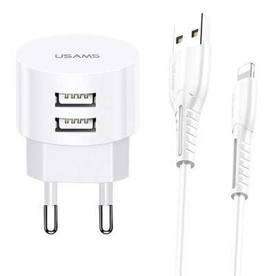 Usams Ład. siec. 2xUSB T20 2,1A lightnin g biały/white round Fast Charging  XTXLOGT1804