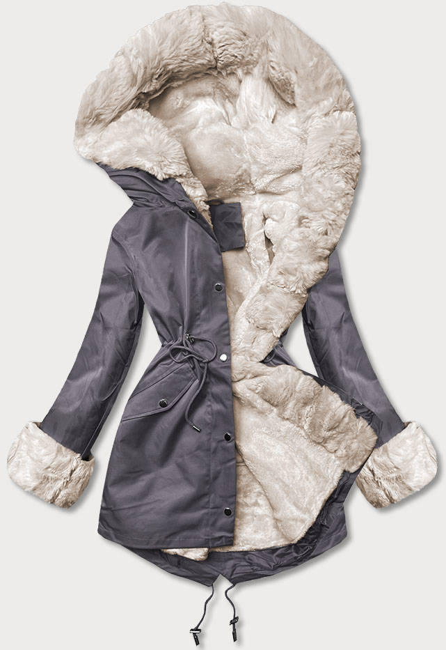 PARKA Z FUTRZANĄ PODPINKĄ GRAFITOWA (5M763-105) - J.STYLE